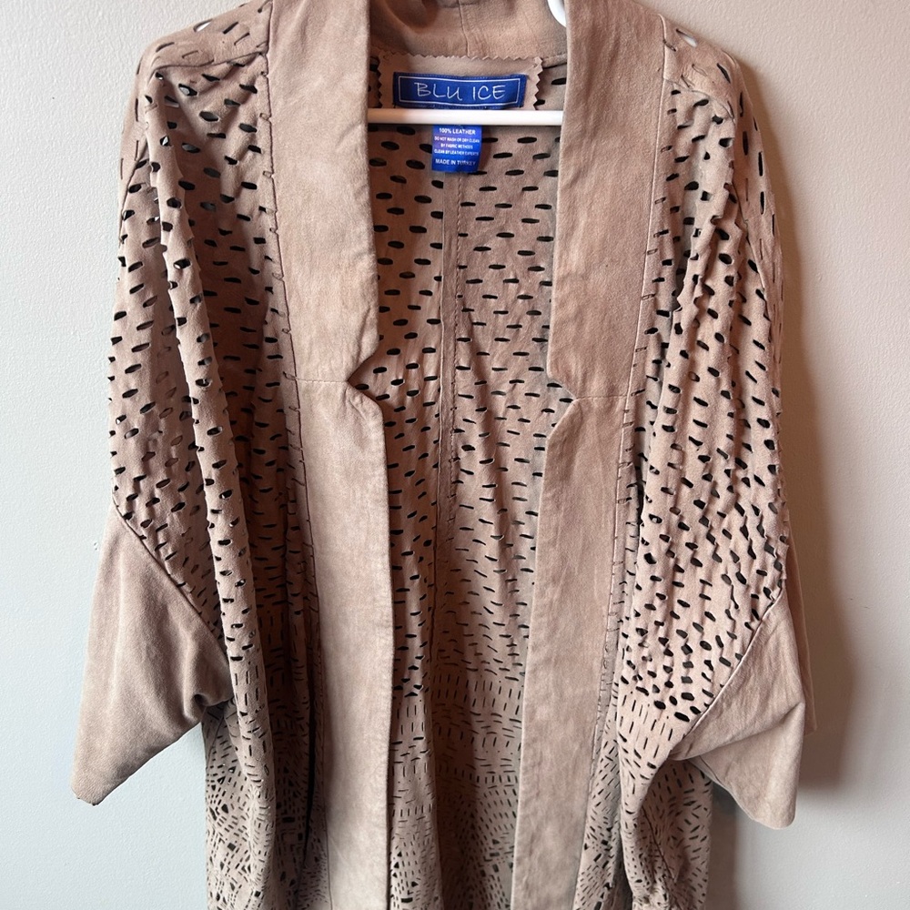 Blu Ice 100% Leather Taupe Open-Front Kimono style Cardigan